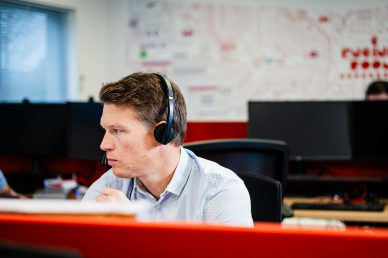 a man on a call discussing internet connectivity services