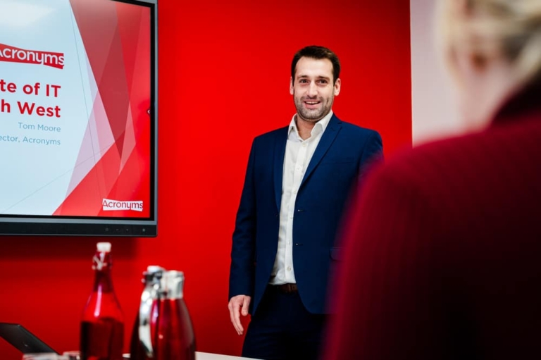 a person delivering a slideshow presentation on the legal industry