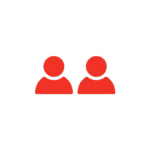 Red icon of two people side by side on a dark background, representing multiple users or a group